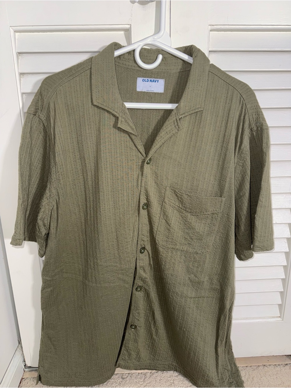 Old Navy Men's Olive Green Linen Short Sleeve Button-Down Shirt